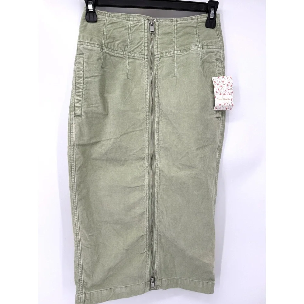 Free People Skirt Womens 24 Moss We The Free Full Zip Corduroy Midi OB1060804